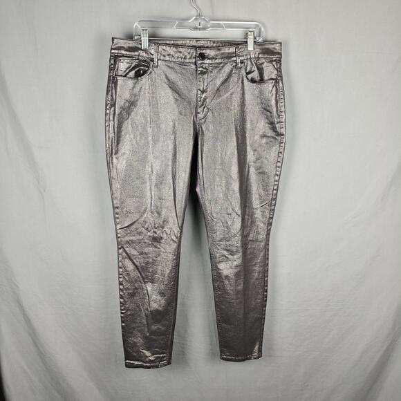 White House Black Market Pants - White House Black Market Pants Womens 14 Silver The Skinny Ankle Metallic Coated
